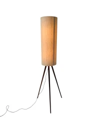 Mid-Century Modern Teak Tripod Floor Lamp with Reupholstered Shade
